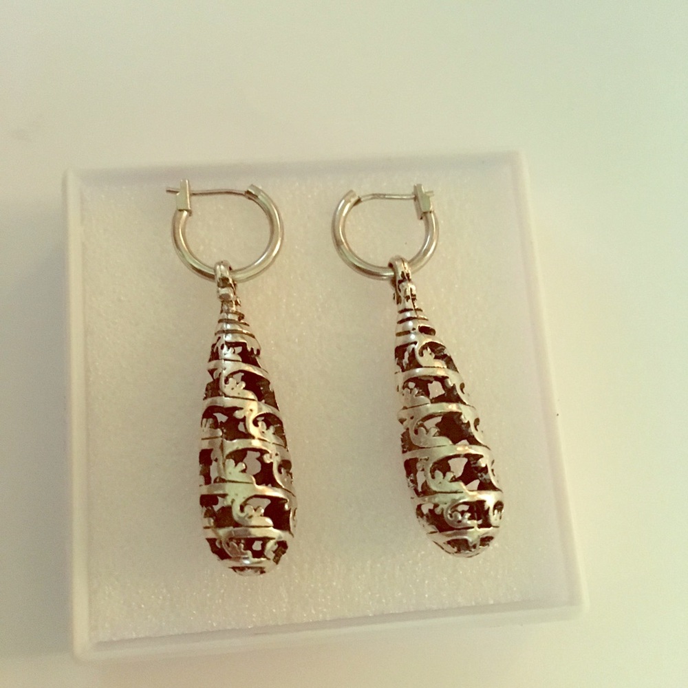 Long Silver drops on silver hoops